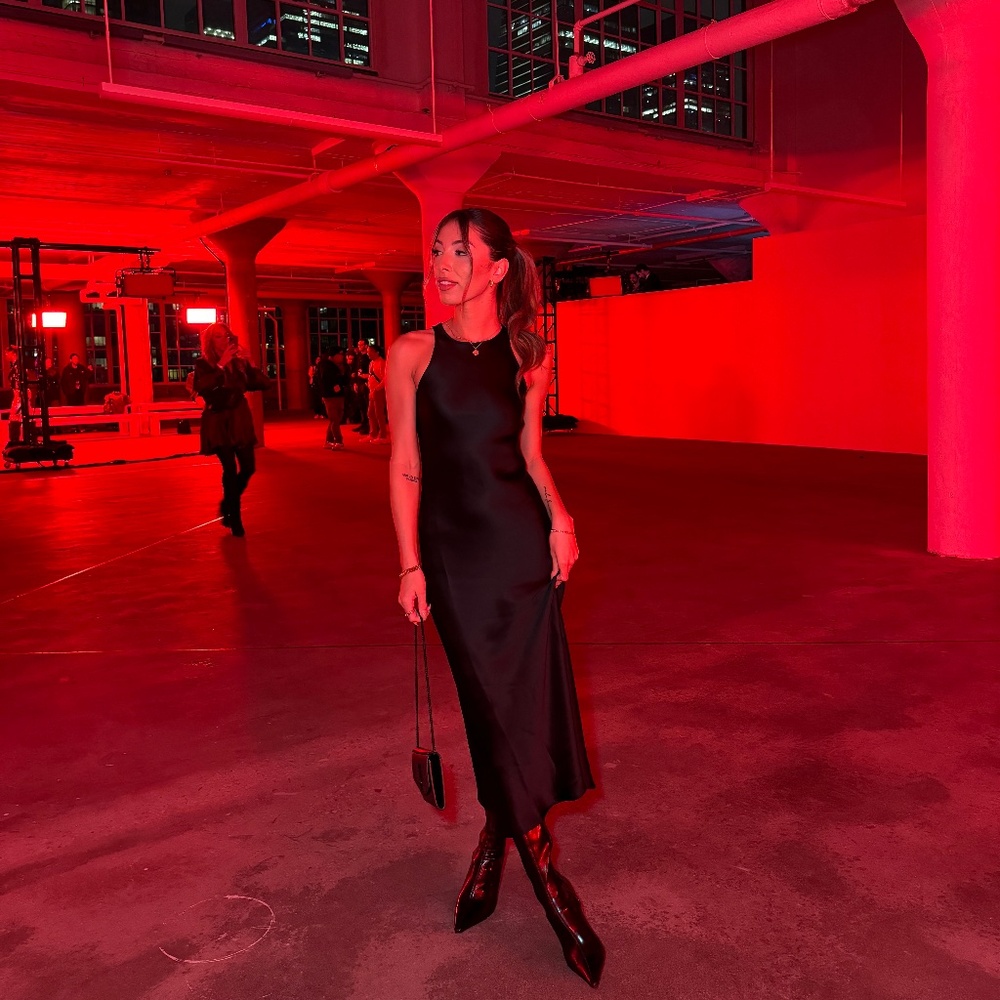 Satin black midi dress